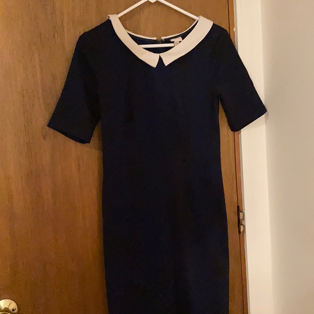 Navy Blue Sailor Dress - Retro Pinup Inspired - Collared Secretary Style XS
